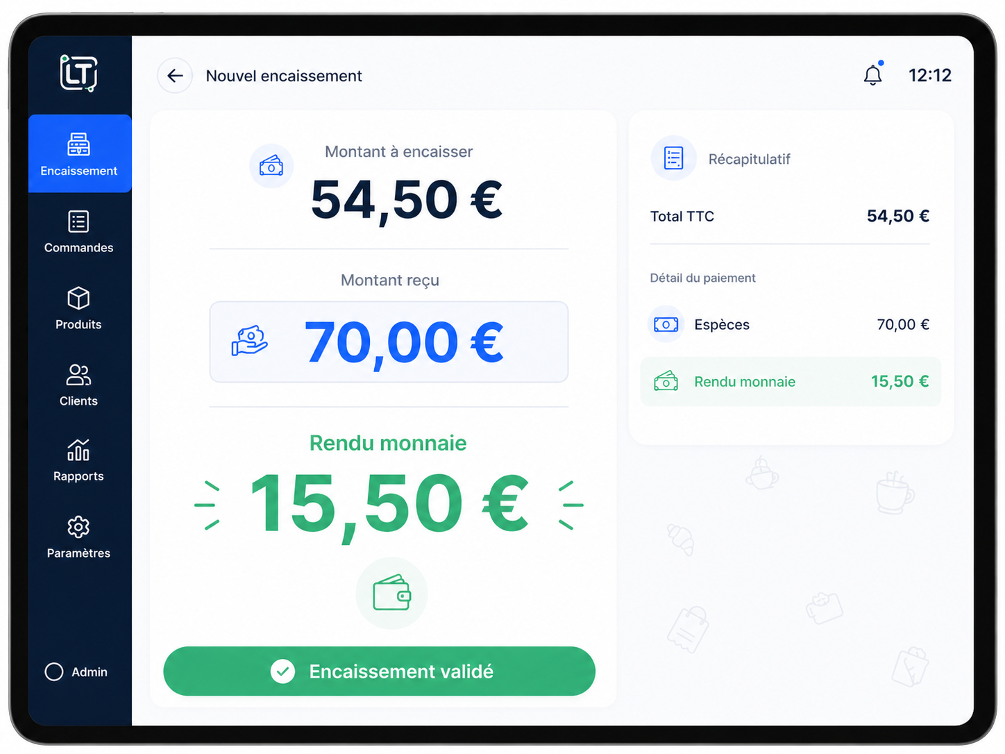 Rendu de monnaie automatique — HubCaisse